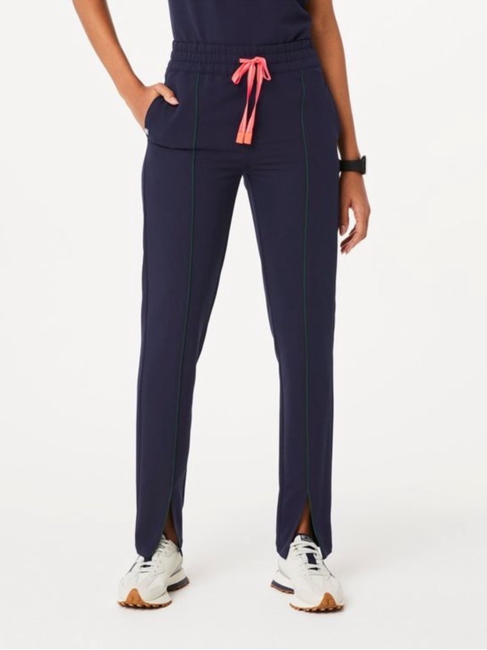 Navy Drawstring Active Pants with Pink Tie